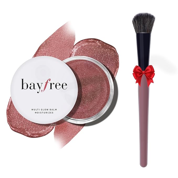 bayfree Multi Cream Blush & Blush Brush Set, Korean Makeup Blush for Cheeks, Multi-Use Face Balm, Lightweight & Hydrating, Blendable Color, Non-Greasy, Soft Bristles for Radiant Finish (Rose Crystal)