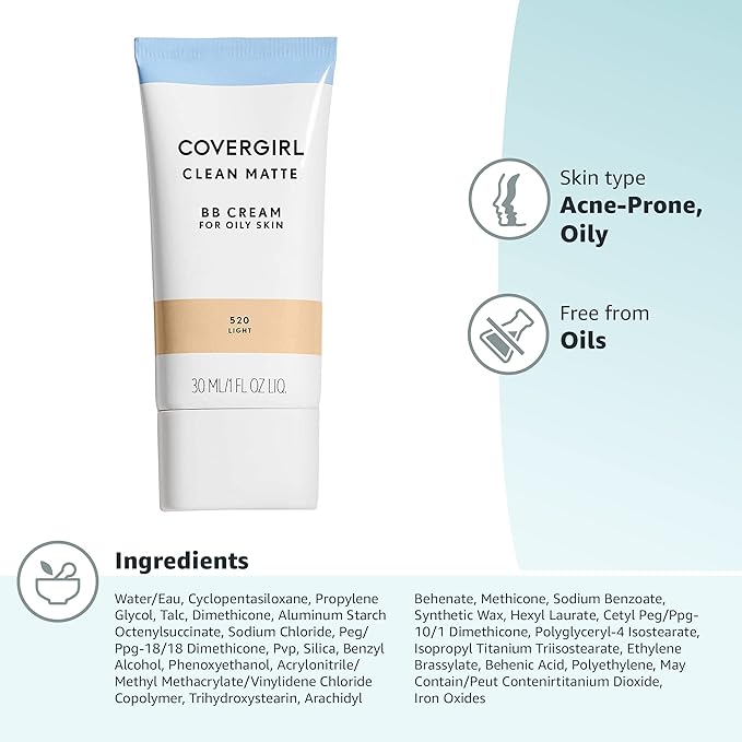 COVERGIRL Clean Matte BB Cream, Oil-Free | Long-Lasting | For Sensitive Skin | Lightweight | Pack of 2