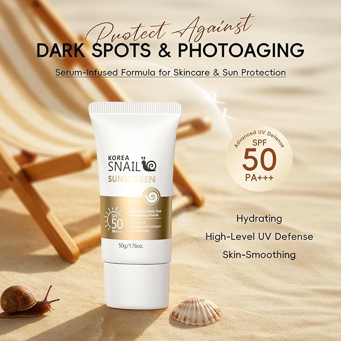 Face Sunscreen SPF 50 with Snail Mucin – Hydrating Daily Lightweight Body Sunscreen, Non-Greasy & Non-White Cast, Sensitive Skin-Friendly 50g