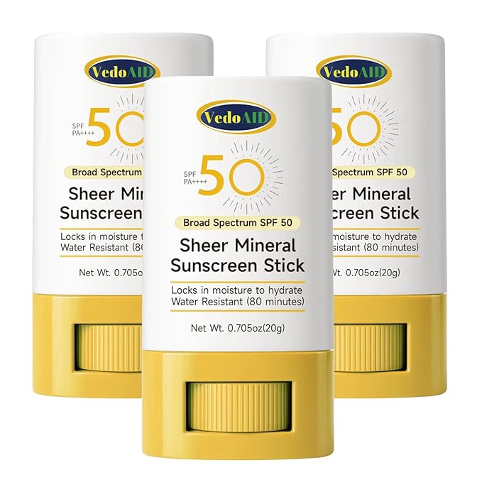 Sheer Mineral Sunscreen Stick, SPF 50 Broad Spectrum, Water Resistant, Hydrating with Vitamin E, Zinc Oxide, 0.705 oz (3pc (Sheer Mineral))