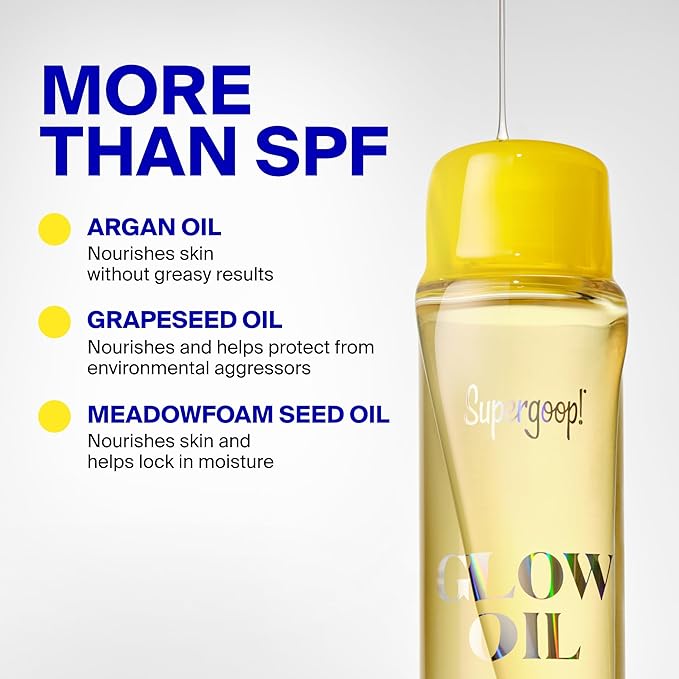 Supergoop! Glow Oil - 5 fl oz - SPF 50 PA++++ Vitamin E Body Oil + Broad Spectrum Sunscreen Protection - With Marigold, Meadowfoam & Grape Seed Extracts | PA++++, With Marigold, Meadowfoam, Grape Seed Extracts