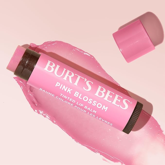 Burt's Bees Lip Tint Balm with Long Lasting 2 in 1 Duo Tinted Balm Formula, Color Infused with Deeply Hydrating Shea Butter for a Natural Looking Buildable Finish, Pink Blossom (2-Pack)