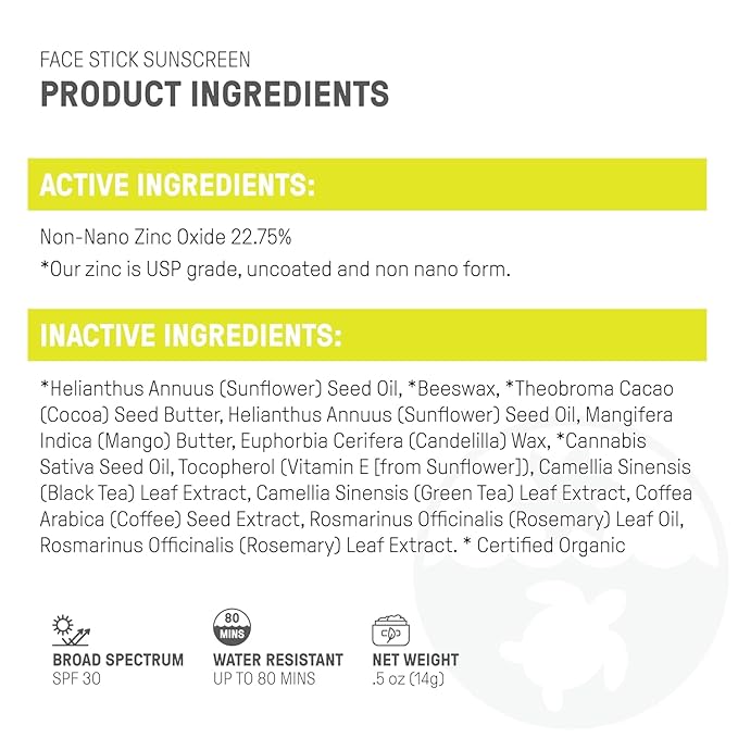 Raw Elements Face All-Natural Mineral Sunscreen Stick, Non-Nano Zinc Oxide, 95% Organic, Water-Resistant 80 Min, Reef Safe, All Ages Safe, SPF 30+, Travel Sunblock 0.5 oz 2PK