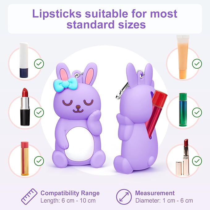 BrainKer Chapstick Holder Key Chain Cute Cartoon Design Lip Balm Holder Keychain Storage Bag Silicone Lip Gloss Holder Case