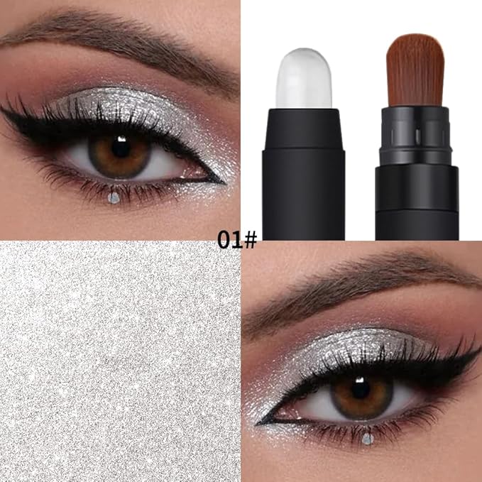 Shimmer Eyeshadow Stick –Pearl White Dual-Ended Creamy Pearl Eye Shadow Pencil with Built-In Smudger, Waterproof Long-Lasting High Pigment Eye Makeup for Smooth Glide 01#