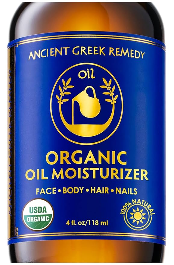 Ancient Greek Remedy Body Oil - Organic After Shower Face Oil & Body Moisturizer for Dry Skin - Almond, Jojoba, Olive, Lavender, Vitamin E Oils - Natural Clean Facial Skincare for Women & Men 4 oz