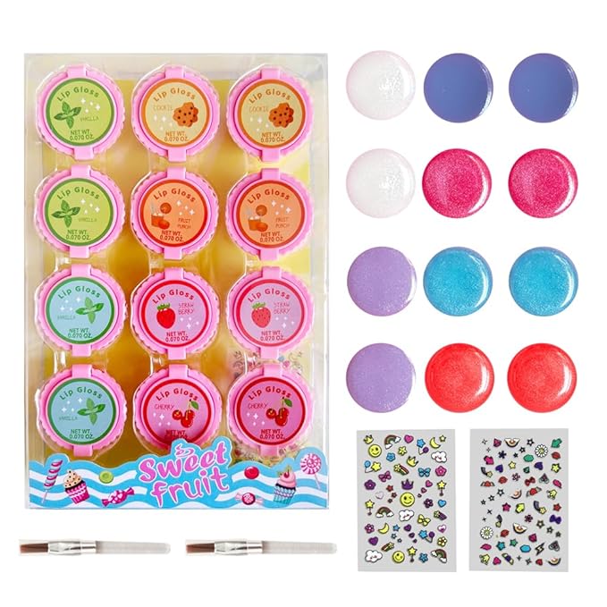 12 Pcs Cupcake Lip Gloss for Girls Party Favors Lip Balm Set Assorted Fruity Favors Cute Cupcake Designs Birthday Gift