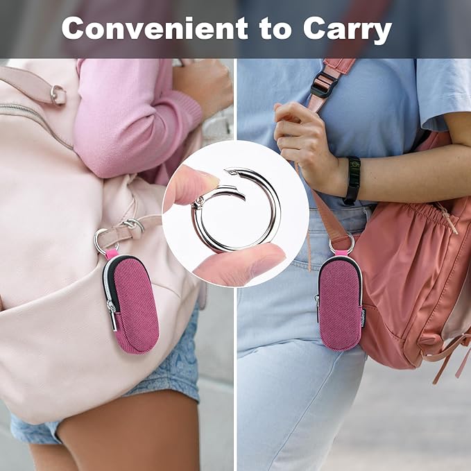 Portable Lip Balm Organizer Case with Keychain, Travel Chapstick Holder Storage Bag, Waterproof Small Cosmetic Organizer, Anti-Lost Lipstick Lip Gloss Sleeve Pouch Keeper Case (Rose Red, Large)