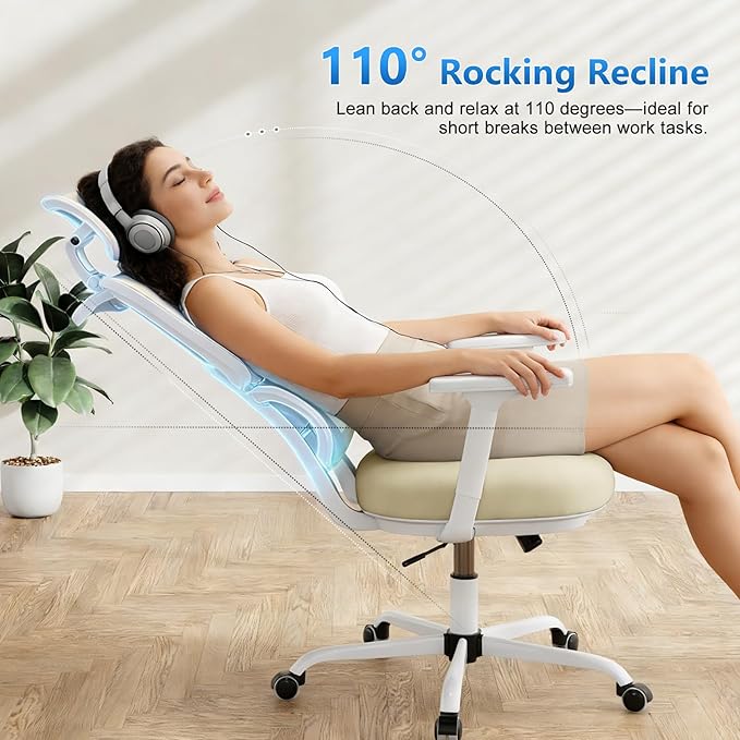 Office Chair Ergonomic Desk Chair with Lumbar Support and Headrest, Thick Cushion Mesh Computer Chair with Armrest and Tilt Lock, High Back Home Office Desk Chairs for Men Women