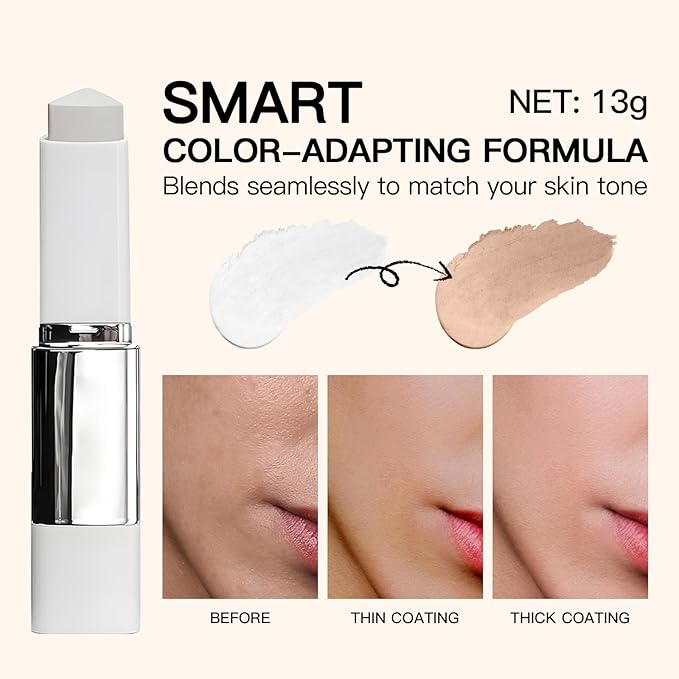 Color Changing Foundation Stick- Korean Color-Changing Foundation Stick with Volufiline - Medium to Full Coverage Dewy Finish Base Makeup - Dual-Ended with soft Brush, Portable for Daily Use-Deep Skin