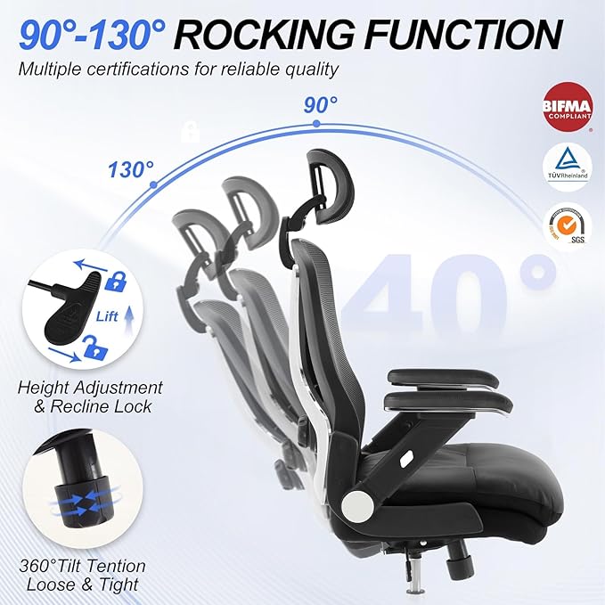 750lbs Ergonomic Office Chair,Upgrade Big and Tall Office Chairs for Heavy People,Mesh High Back Desk Chair with 5D Flip Arms Large Wheels,Adjustable Headrest & Lumbar Support,2 Pack