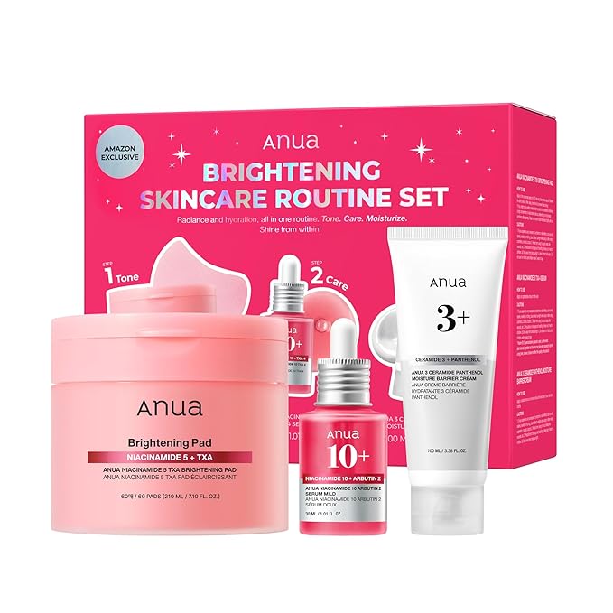 ANUA BRIGHTENING Niacinamide Skincare Routine Set (Amazon Exclusive Set), Niacinamide Serum & Toner Pad & Face Moisturizer, Skin clarity, Moisture barrier for Daily care, Korean Skincare Set