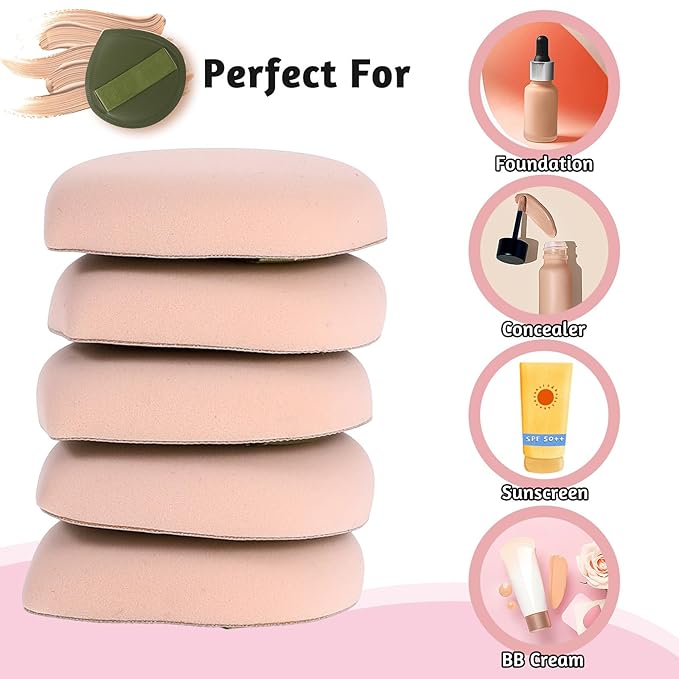 5 PCS Foundation Sponge, Powder Puff, Korean Makeup Sponge, Cushion Puff for Foundation and Powder, Fluffy Teardrop Latex Foundation Applicator for Liquid Cream Powder