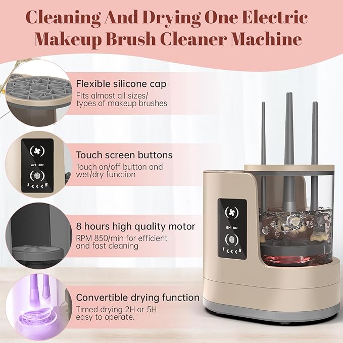 3 IN 1 Electric Makeup Brush Cleaner Machine With Makeup Brush Dryer-Holder-Portable Automatic USB Cosmetic Brushes Cleaner Tool for All Size Beauty Makeup Brush Set,Eyeshadow, Blush Brush (brown)