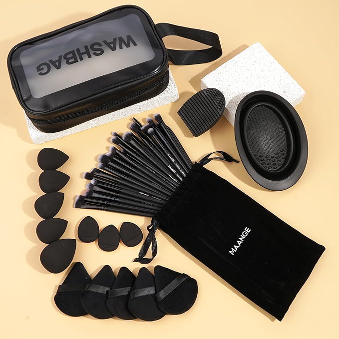 MAANGE Eye Makeup Brushes, 41 Pcs Premium Synthetic Precision Makeup Brush Set Contour Blush Concealers Eyeshadow Eyeliner Blending Make Up Brush Kit (Black, 41 Piece Set)