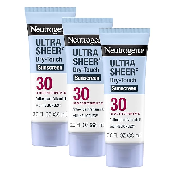 Neutrogena Ultra Sheer Dry-Touch Sunscreen For Face & Body, SPF 30 Broad Spectrum UVA/UVB Protection, Lightweight Water Resistant & Non-Greasy, Travel Size Sunscreen, 3 fl. oz (Pack of 3)