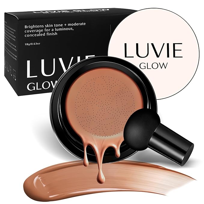 Cushion Foundation/Mushroom Head Air Cushion BB Cream/Long Lasting Hydrating Light Coverage for All Skin Types, Natural Color/Luvie (Mocha)