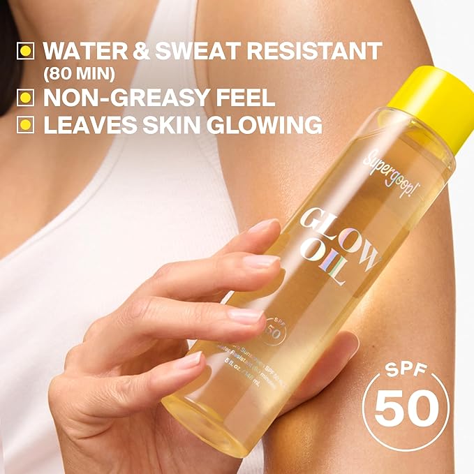 Supergoop! Glow Oil - 5 fl oz - SPF 50 PA++++ Vitamin E Body Oil + Broad Spectrum Sunscreen Protection - With Marigold, Meadowfoam & Grape Seed Extracts | PA++++, With Marigold, Meadowfoam, Grape Seed Extracts