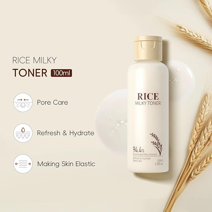Rice Toner, Natural Rice Essence, Deep Hydration, Refreshing Texture and Non-Sticky, Suitable for All Skin Types, Replenishes Water to The Skin.