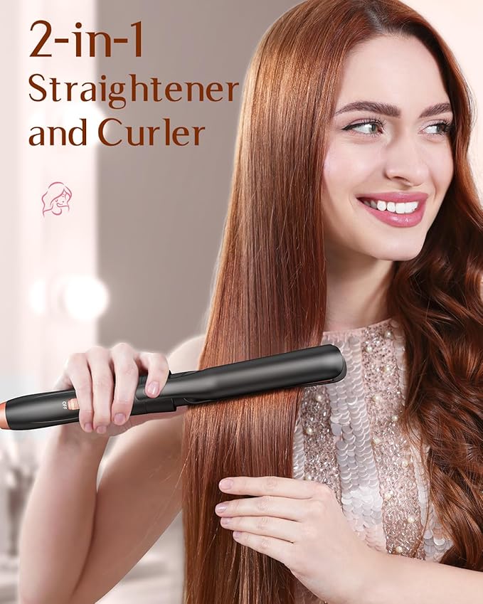 5 in 1 Wand Curling Iron-Kinked Curling Wand Set with Flat Iron Hair Straightener, 3 Barrels Hair Crimper, 3 Ceramic Curling Irons (0.35"-1.25"), 2 Temps Fast Heat Hair Waver Curler with Glove & Clip