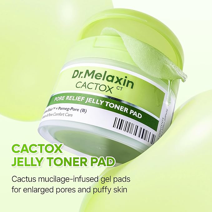 Dr. Melaxin Cactox Pore Relief Jelly Toner Pads, Cooling & De-Puffing Toner Pads for Enlarged Pores, Hydrating Cactus Gel Pads for Puffy Skin, 170ml (60 Pads)