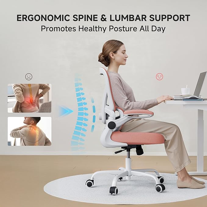 Mesh Office Chair, 330LBS Ergonomic Comfy Desk Chair with Adjustable Lumbar Support, Executive Computer Chairs for Home Office, Pink
