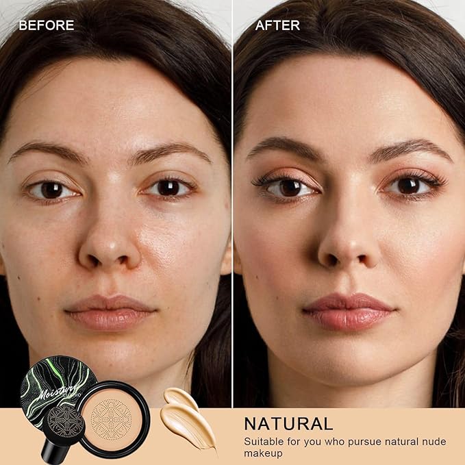 Mushroom Head Air Cushion CC Cream - BB Cream Face Makeup for Mature Skin, Moisturizing Cover Balm Foundation & Long-Lasting Color Correcting Concealer, Even Skin Tone for All Skin Types