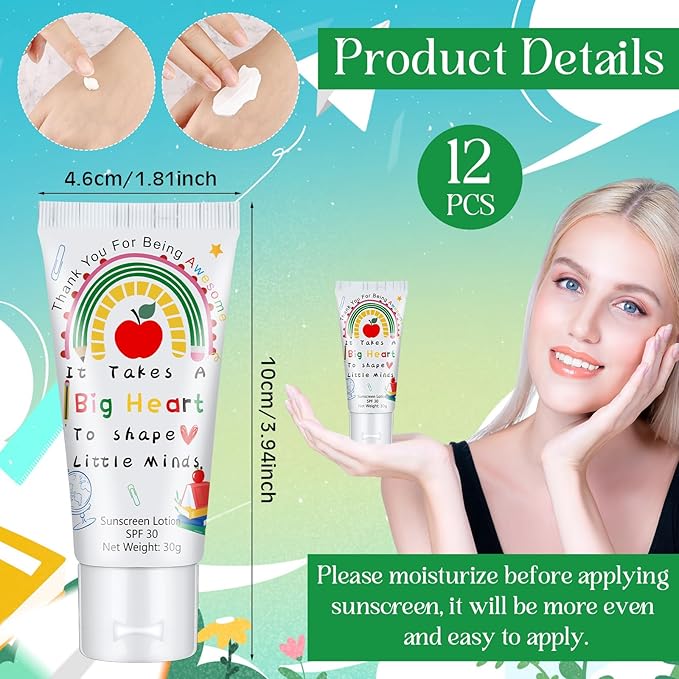 12 Pcs Mini Sunscreen Bulk for Summer Travel Size Spf 30 Water Resistant Sunscreen Lotion Bulk for Thank You Gifts Hawaiian Wedding Bridal Party Favors for Pool Wedding(Teacher)