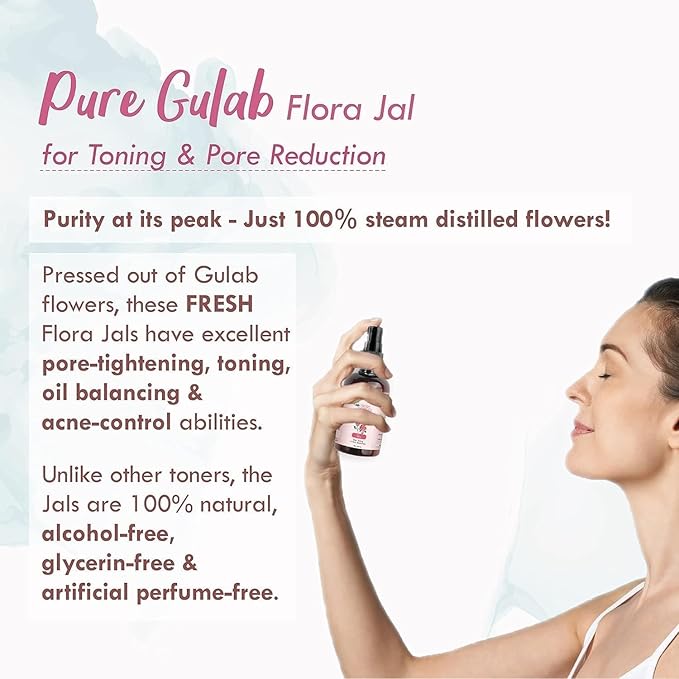 KR 100% Pure Gulab Jal - Rose Water - Toner, Face-Mist, Astringent & Face Spray - Ayurvedic, Steam-Distilled for Oil-Control, Skin Hydration (Pack of 1, 100 ml)