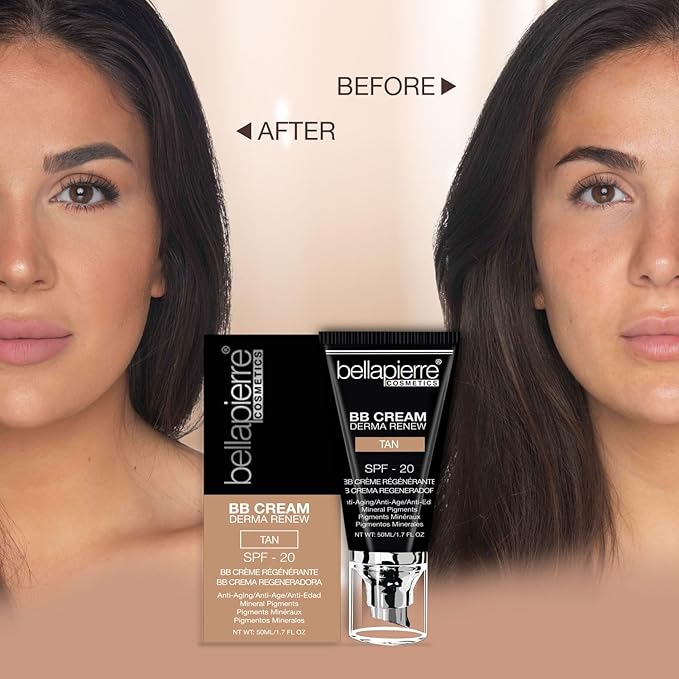 Bellapierre BB Cream SPF 20 – Mineral Sunscreen & Liquid Foundation, Lightweight Face Moisturizer with Buildable Coverage, Matte Finish, Non-Toxic, Paraben-Free, Cruelty-Free – 1.7 oz - Tan