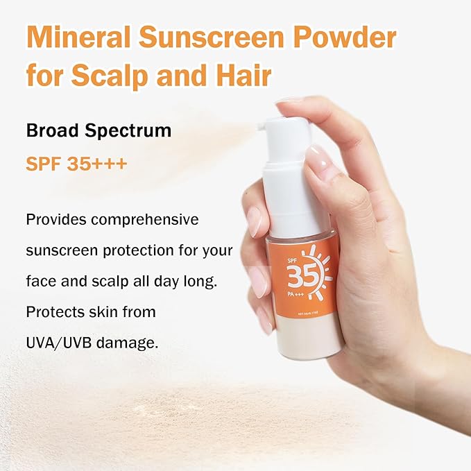 Mineral Sunscreen Powder SPF 35 Setting Powder for Scalp, Hair, Face - Breathable Translucent Scalp Sunscreen Broad Spectrum UV Protection Cruelty-Free Formula 0.71oz