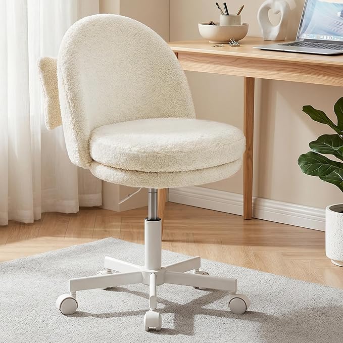 GTPLAYER Velvet Tall Office Chair with Wheels Vanity Chairs with Back, Versatile Height Use: Office to Bar Stools Small Ergonomic Comfy Armlees Computer Desk Chair with Bow Lumbar Pillow for Gift