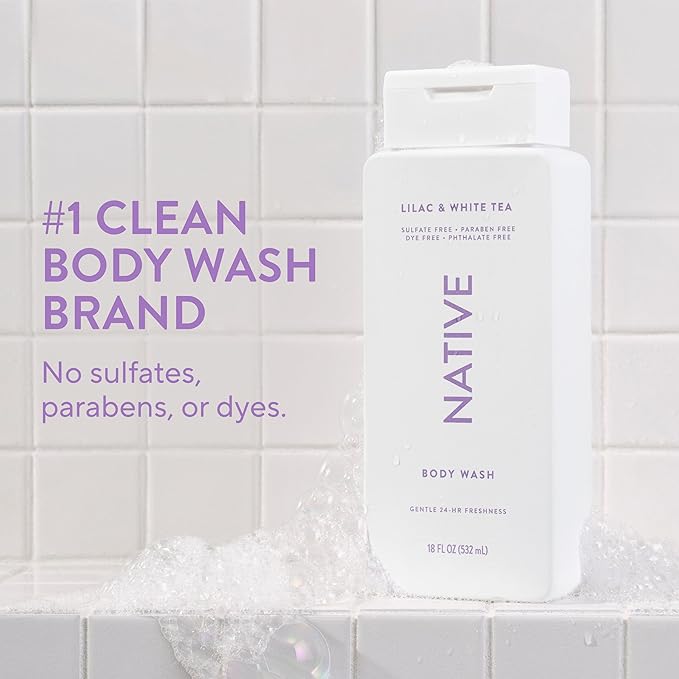 Native Body Wash Contains Naturally Derived Ingredients | For Women & Men, Sulfate, Paraben, & Dye Free Leaving Skin Soft and Hydrated | Lilac & White Tea 18 oz