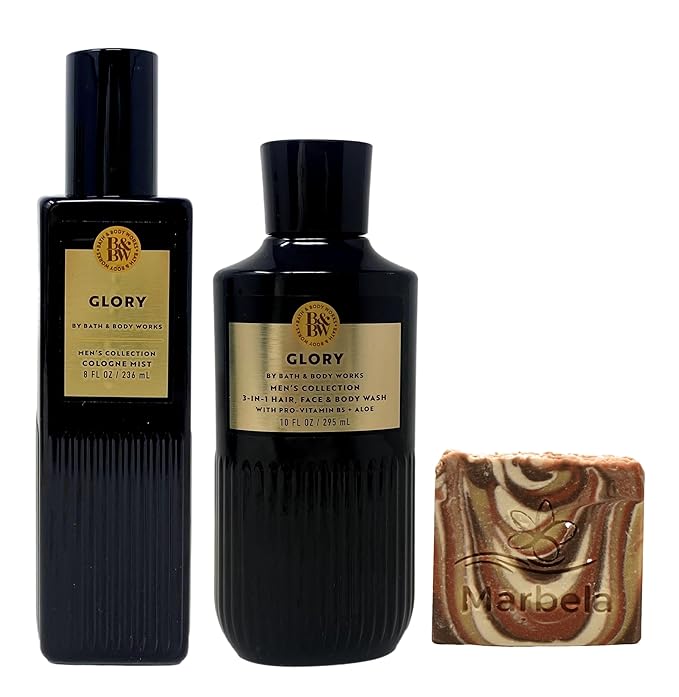Bath & Body Works Men's Collection Glory Cologne Mist and Body Wash Duo Set with a Clay Baby Bar Soap - Full Size