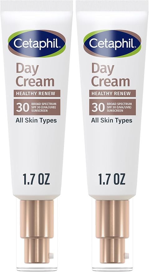 Cetaphil Healthy Renew Moisturizing Day Cream 1.7 Oz, with SPF 30, Skin Tightening Anti Wrinkle Cream for Face with Peptides, Fragrance Free, Retinol Alternative For Sensitive Skin, (Pack of 2)