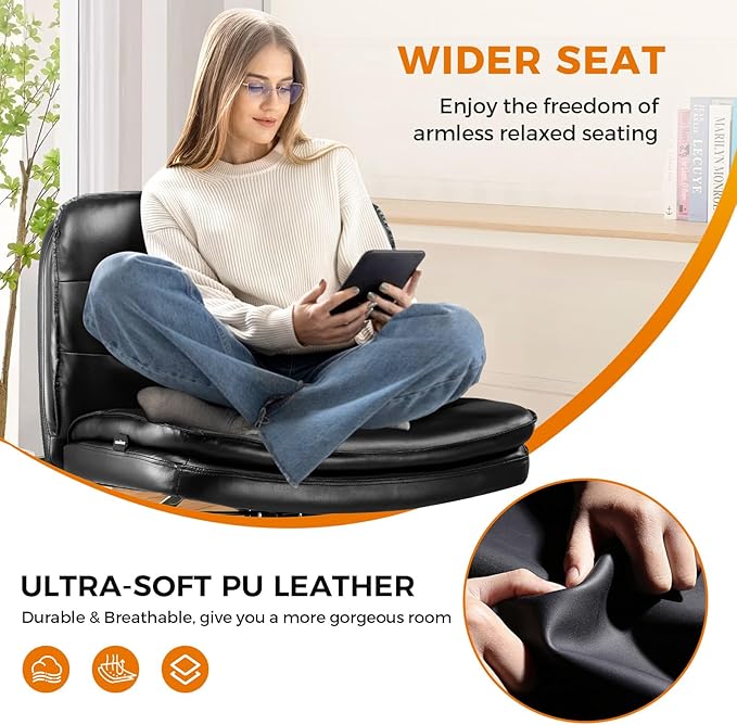 COMHOMA Criss Cross Chair with Wheels Armless Cross Legged Office Chair Wide Home Office Desk Chair Swivel Comfy Vanity Desk Chair Height Adjustable Mid Back Wide Seat Computer Task Chair