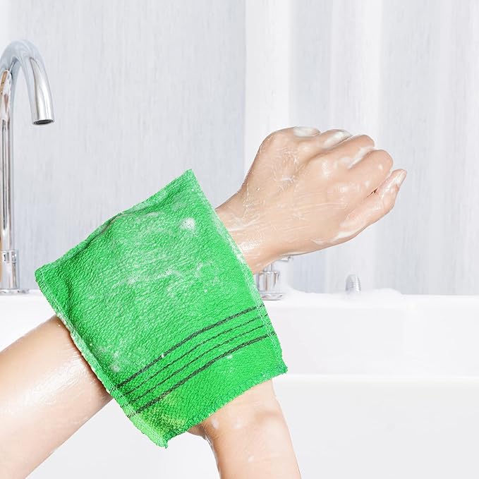 obmwang 6 Pieces Korean Exfoliating Mitts and Washcloth Set, Asian Exfoliating Bath Washcloth and Korean Long Towels Back Scrubber for Women Men Shower Washing