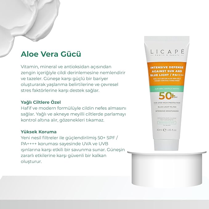 LICAPE® Sunscreen for Face SPF 50+, Aloe Vera Infused, Lightweight Skincare for Oily Skin, 40ml