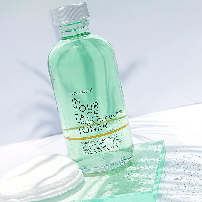 In Your Face Phyto-Biotic Balancing Toner Essence — Probiotic, Alcohol-Free Hydrating Toner with Cucumber, Green Tea & Citrus — Soothing Microbiome Essence with Fermented Sea Minerals — 2 oz