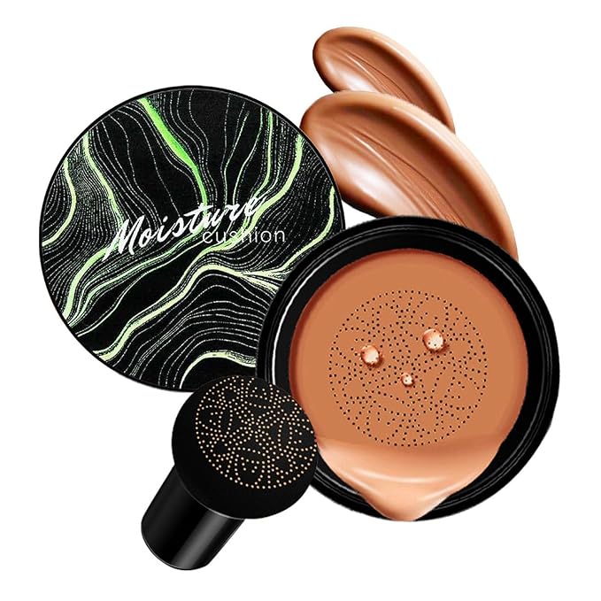 Mushroom Head Air Cushion CC Cream - BB Cream Face Makeup for Mature Skin, Moisturizing Cover Balm Foundation & Long-Lasting Color Correcting Concealer, Even Skin Tone for All Skin (Deep Brown)