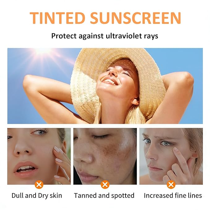 Tinted Mineral Face Sunscreen SPF 60, Tinted Moisturizer with SPF & Hyaluronic Acid, Mineral Sunscreen for Dry Sensitive Skin, Against UVA and UVB Rays, Ultra-Lightweight, Non-Greasy