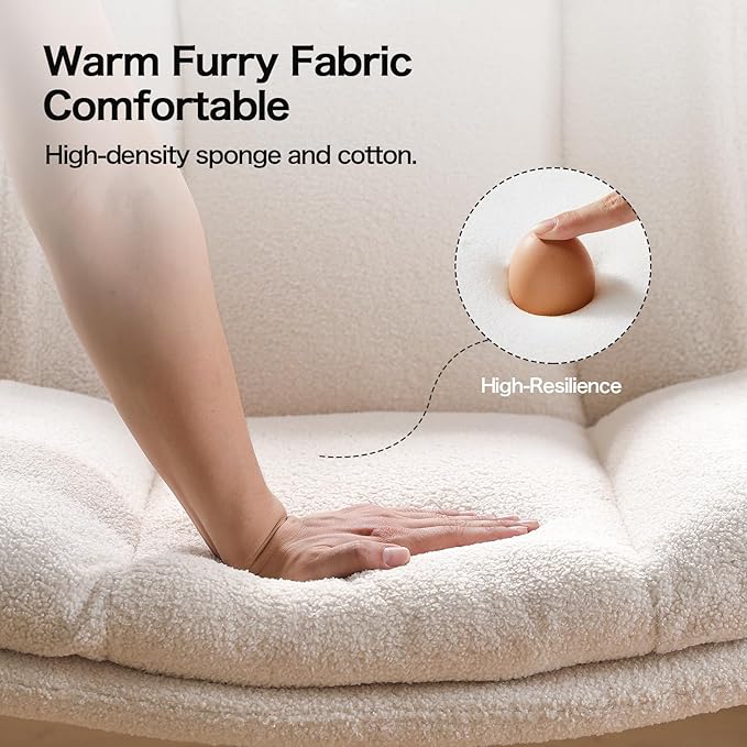 LEAGOO Criss Cross Chair with Wheels, Furry Armless Desk Chair, Comfy Wide Seat Cross Legged Office Chair, Stylish Height Adjustable Cute Swivel Vanity Chair for Home Office, Make Up, Cream White