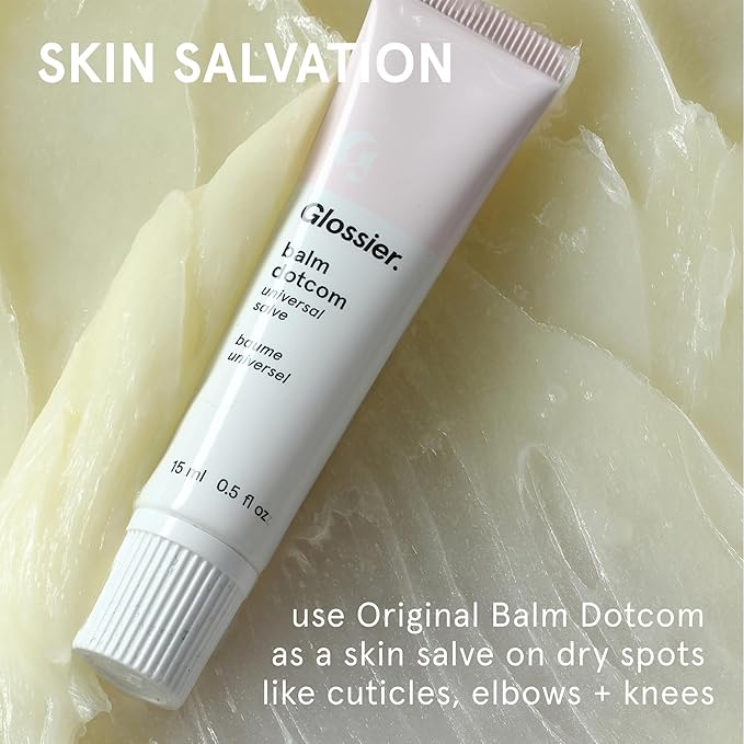 Glossier Balm Dotcom Hydrating Lip Balm - Universal Salve, Up to 12Hr Moisture - Lanolin, Beeswax & Castor Oil for Dry Lips, Cuticles & Skin - Original, Clear Fragrance-Free, 15ml
