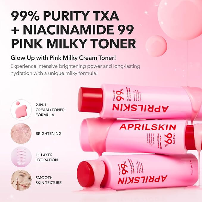 APRILSKIN TXA Pink Overnight Skincare Duo: TXA Niacinamide 99 Pink Milky Toner and TXA Niacinamide 99 Overnight Wrapping Mask