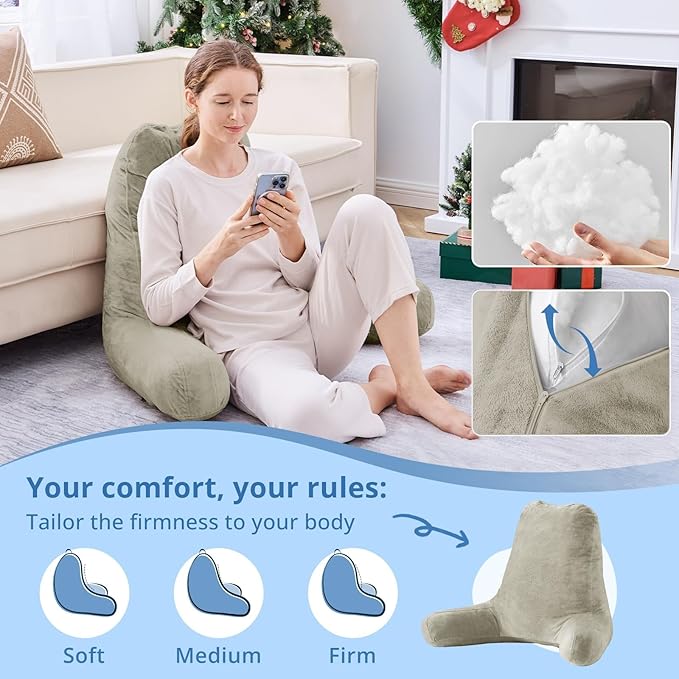 Sasttie 25-inch Reading Pillows for Sitting in Bed Adult, Jumbo Velvet Back Pillow Bed Sitting Up, XL High Back-Rest Support Cushion for Sit Up on Couch & Floor, Oeko-Tex Certified, Linen