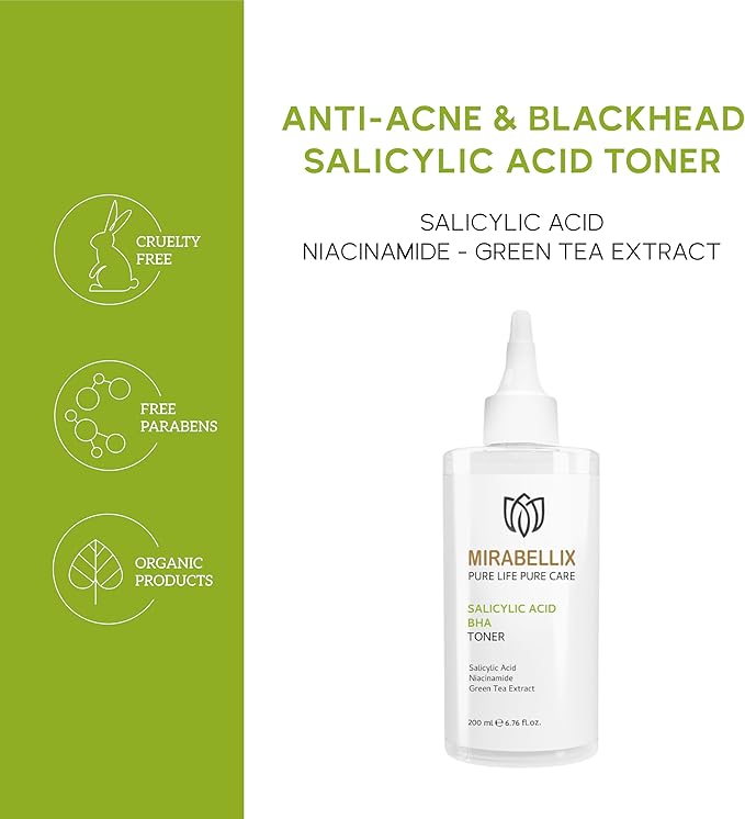 Salicylic Acid BHA Toner for Face – Niacinamide, Green Tea & Willow Bark | Acne & Blackhead Control Toner for Oily, Acne-Prone Skin | Pore Cleansing, Sebum Balance, Even Skin Tone | 6.76 fl. oz