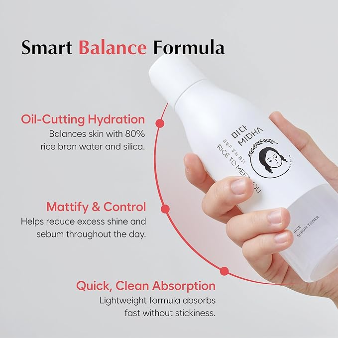 MIDHA Rice SEBUM Toner, 6.76fl.oz/200ml,Hydrating, Pore Refining, Sebum Control – Lightweight Daily Toner for Oily & Sensitive Skin – Vegan, Alcohol-Free, Non-Comedogenic, Double-Layer Formula