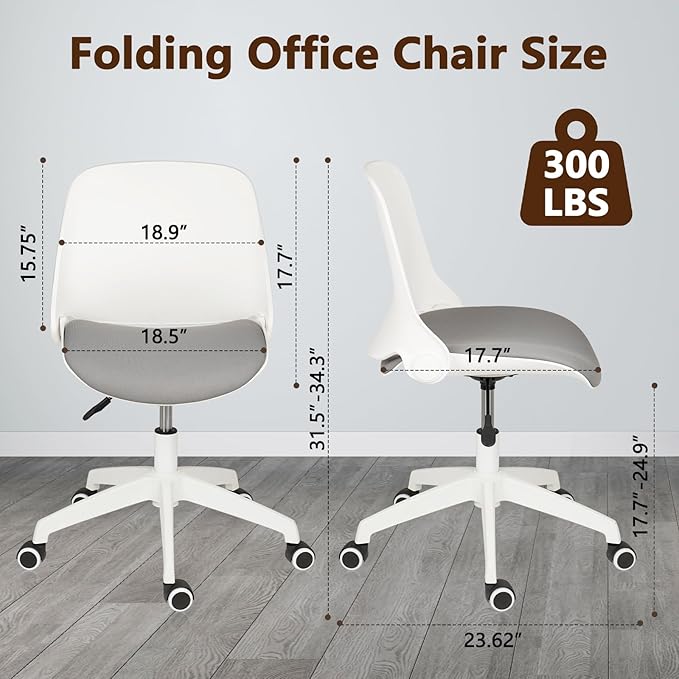 CLATINA Office Foldable Desk Chair with Wheels Adjustable Swivel Rolling Task Chair for Home Offiice Computer 2 Pack