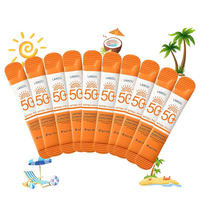10 Pack Travel Size Sunscreen SPF50+ PA+++ - Mini Sunscreen Bulk for Face & Body, Lightweight & Non-Greasy, Water-Resistant Sunscreen Packets for Outdoor Sports & Party Favors, 0.28 OZ/Pack
