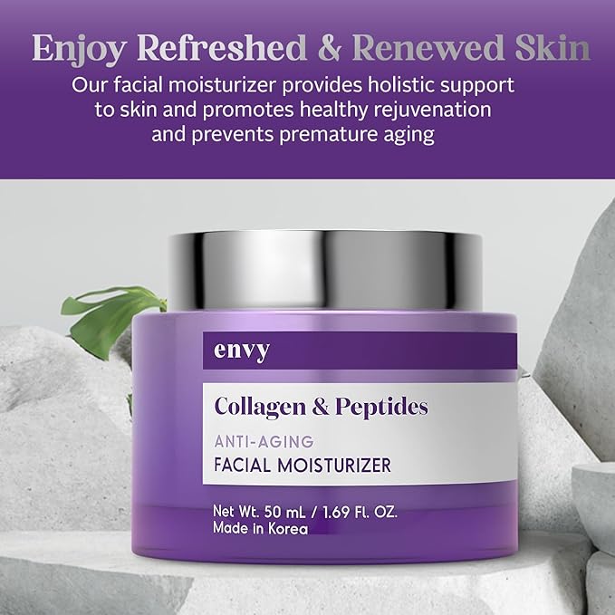 Envy Collagen & Peptides Face Moisturizer Cream - Improves Skin Texture, Reduces Fine Lines & Wrinkles - Anti-Aging, Dermatologist Tested for All Skin Types - 1.69 Fl. Oz